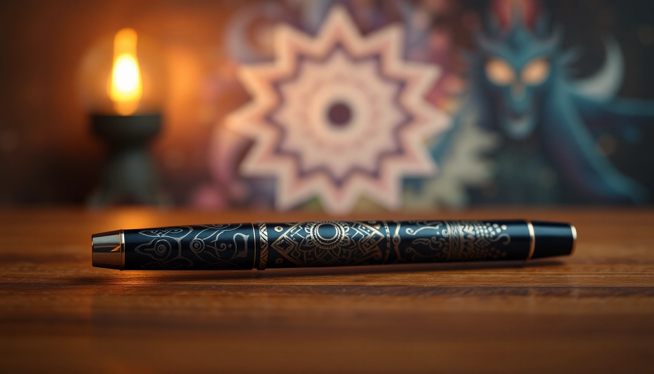 Showcasing a third eye dmt pen on a wooden surface with mystical background lighting.