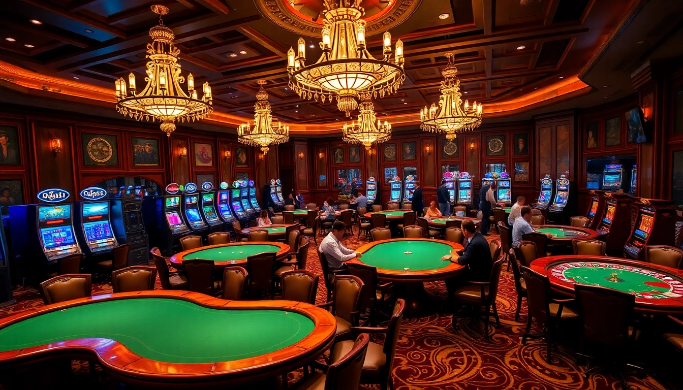 Gamble strategically at https://da88.media/ in an opulent casino setting, showcasing poker tables, slots, and excitement.