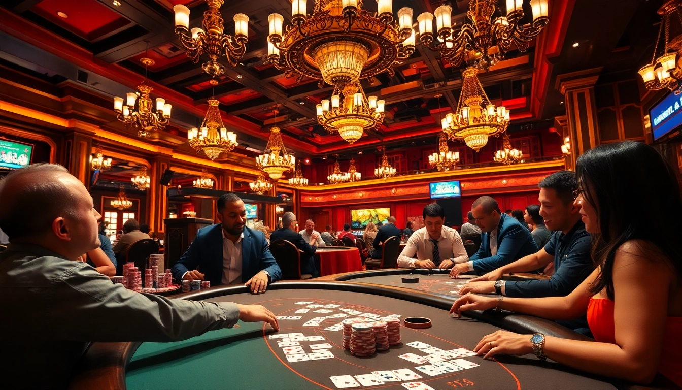 Joueurs passionnés au meilleur casino en ligne de france en pleine action dans un hall lumineux.